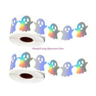 2 Rolls Sticker Halloween Christmas Round Reflective Colorful Labels For Party Decorations DIY Crafts Adhesive Decal