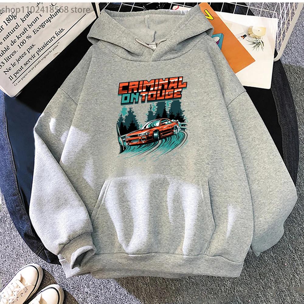 Felpe da uomo con cappuccio Initial D Touge Drift Montato Felpa per uomo JDM Car Felpe unisex per donna Silvia S13 Criminale sulle stampe