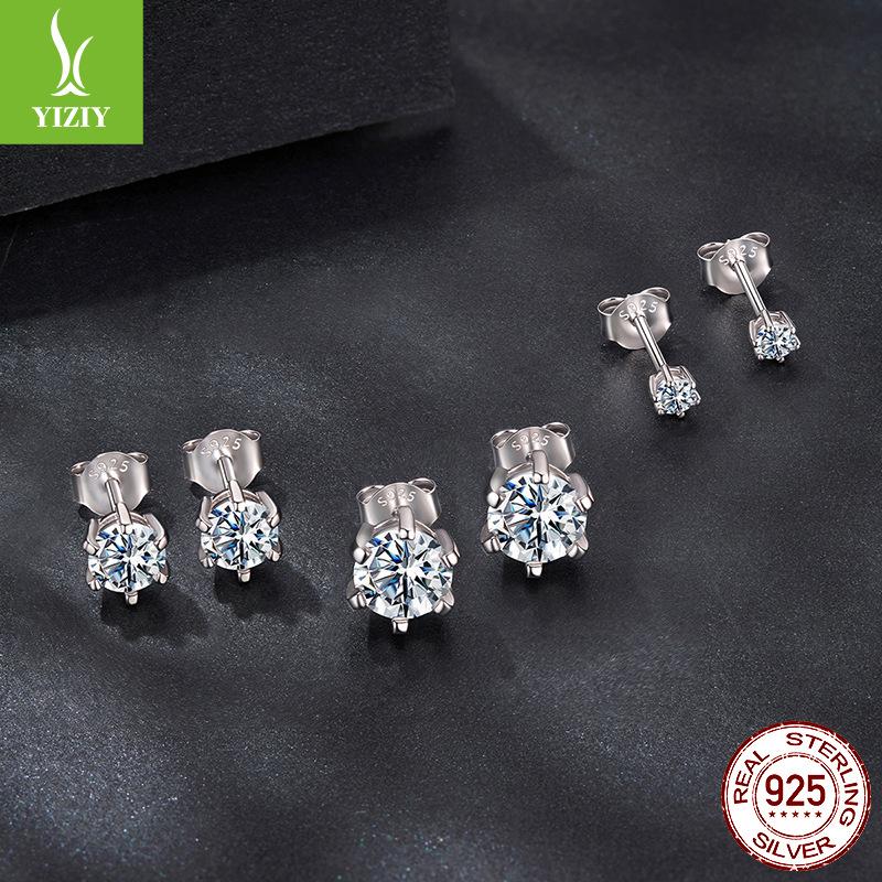 1 Carat Mozzarella Six-Claw Stud Earrings, Luxury High-End S925 Sterling Silver D-Color Mozzarella Earrings.