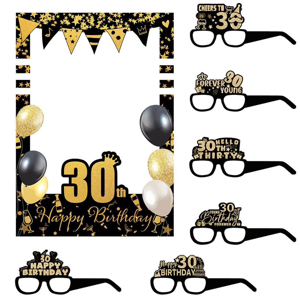 Fun Birthday Party Photo Frame and Glasses Set Birthday Photography Prop for Women Men Holiday Birthday Party Decoration