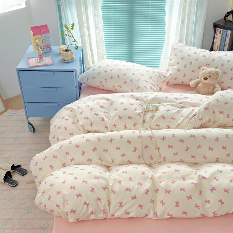 3-delige roze strik dekbedovertrekset (1*Dekbedovertrek + 2*Kussensloop, Zonder Vulling), schattige Beddengoedset, Zacht Comfortabel 135x200cm 3pcs wit