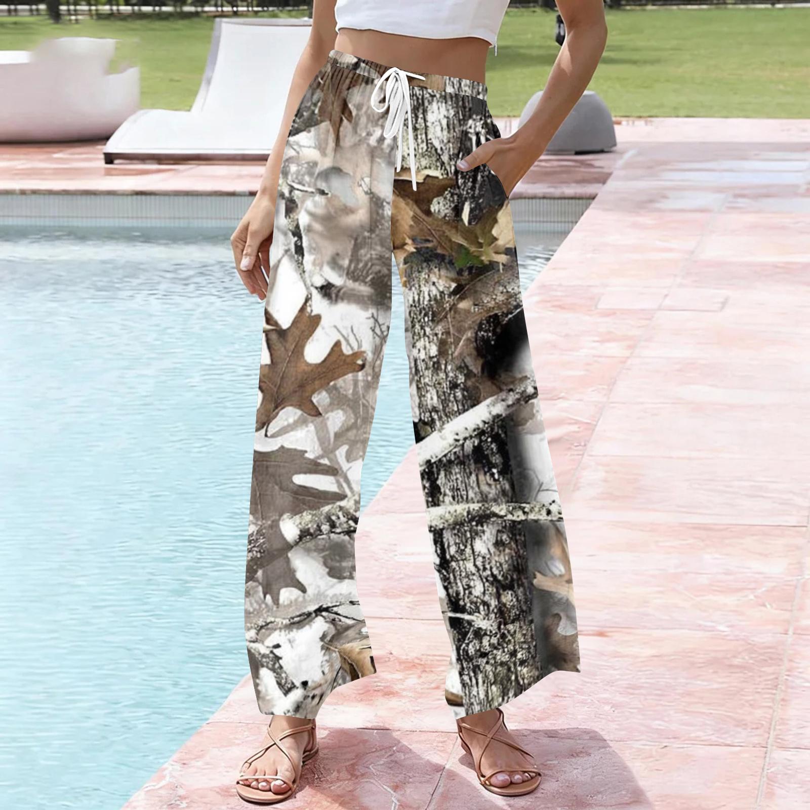 

Women s Casual Printed Wide Leg Drawstring Pocket Beach Casual Pants XL світло-сірий колір