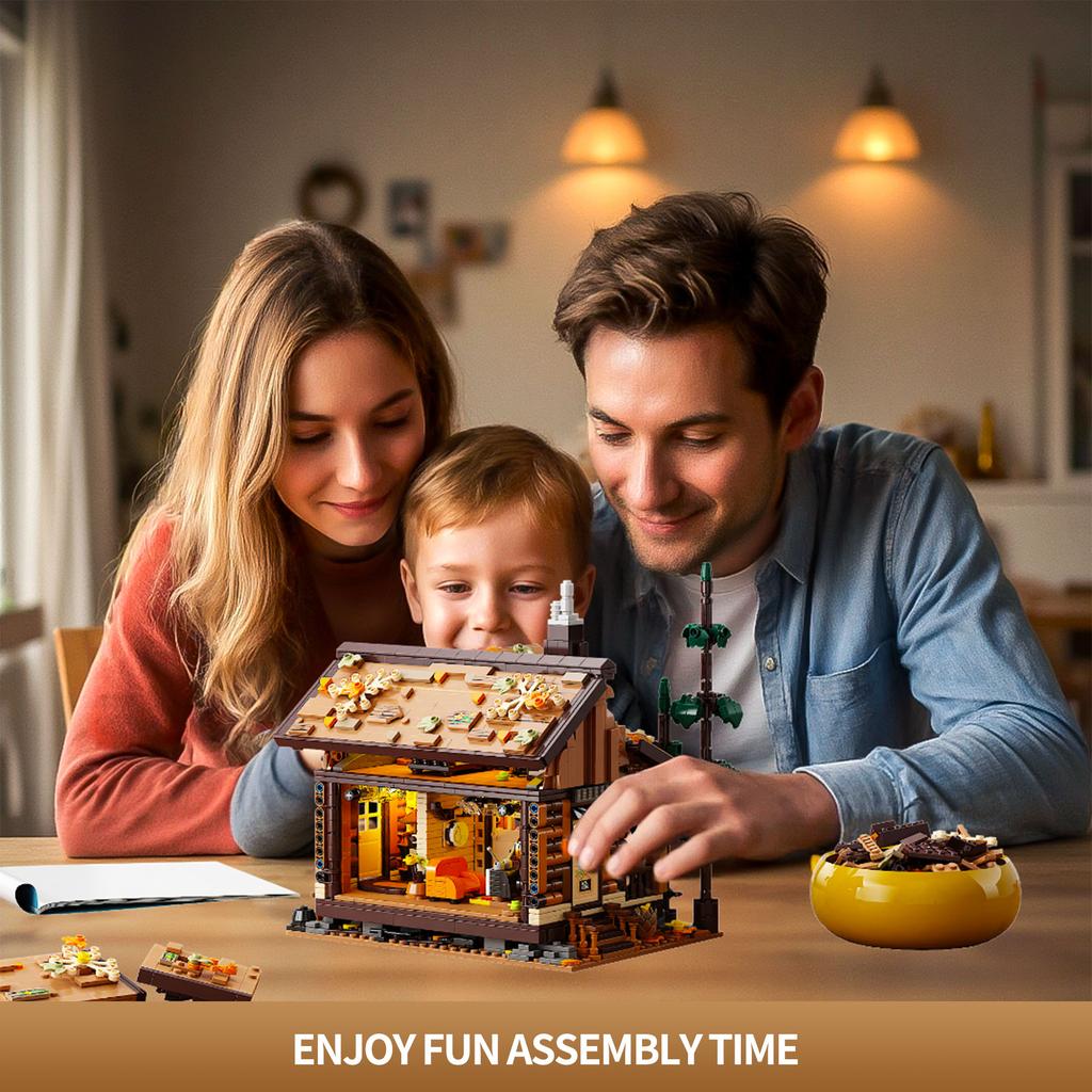 Non-Toxic 1969Pcs Forest Wooden House Building Blocks Toys Model Log Cabin Assemble Puzzle Bricks Toy Sets For Kid Desktop Ornament Gifts