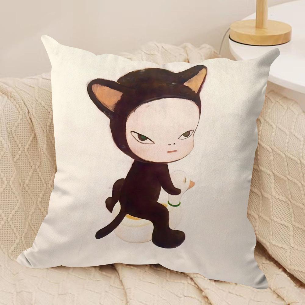 YYoshitomo Nara DDoll Cushion Cover Soft Plush Fabric DoubleSided Printed Sofa Cushion Cover for All Seasons Home Decor Gift
