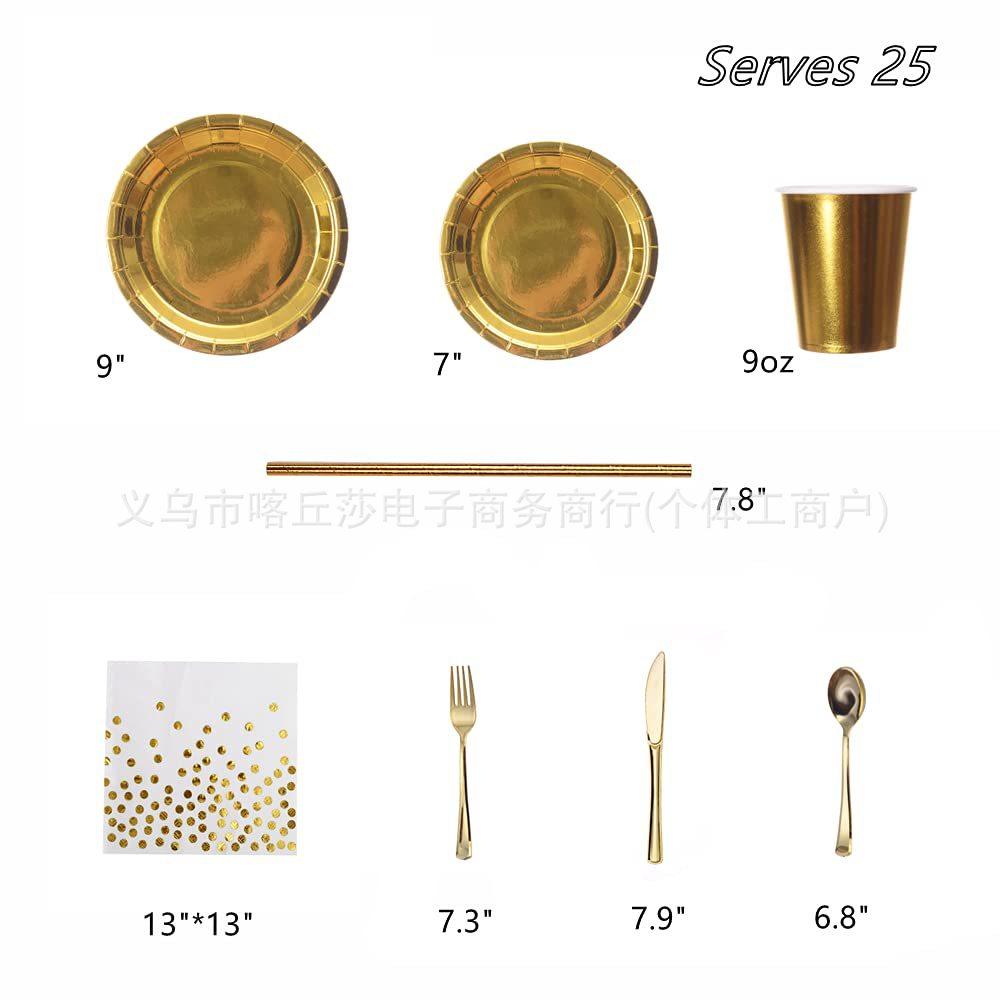 Goldbronzierte Party-Pappteller, Pappbecher, Tischdecke, Einweggeschirr-Set, Requisiten für Geburtstagsdekorationen, Geburtstagsparty