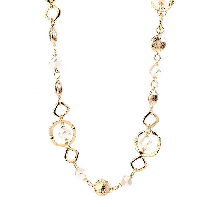 Европейская и американская ретро геометрическая цепочка для свитера с имитацией жемчуга, легкая роскошь, модное металлическое длинное ожерелье