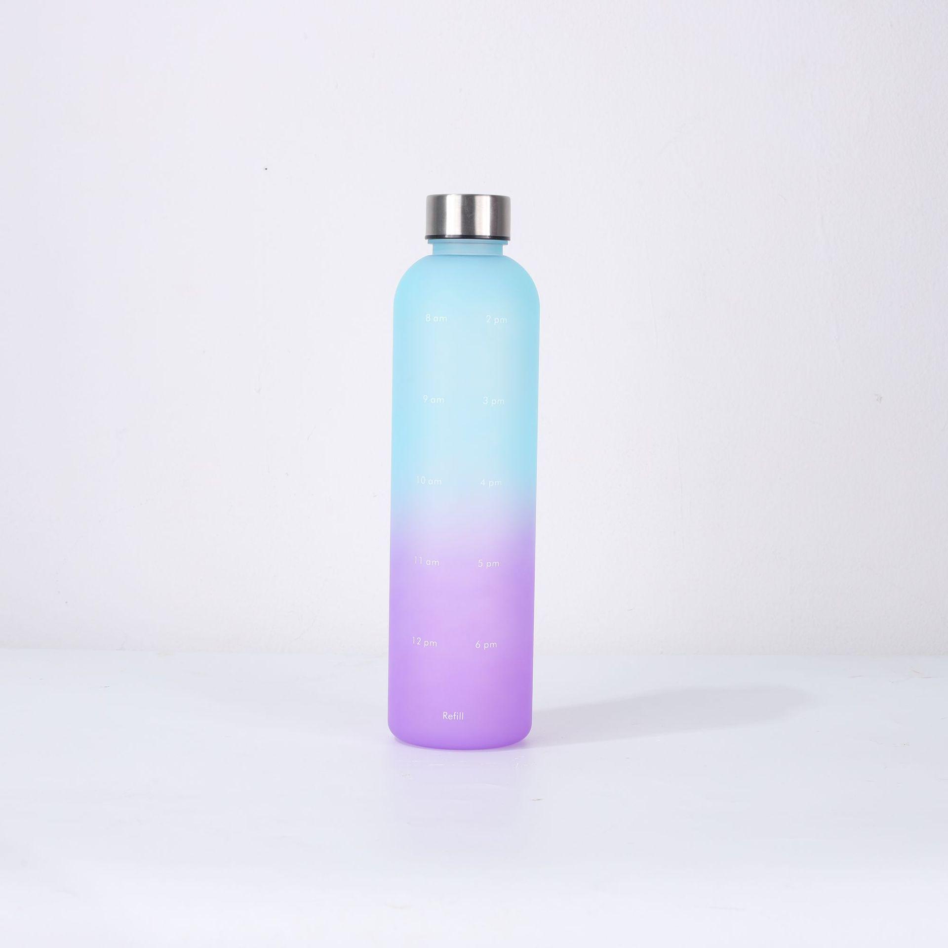 

Gradient Frosted Sports Water Bottle with Stainless Steel Lid - Large Capacity, Portable, Outdoor-Ready Plastic Cup 1000ml