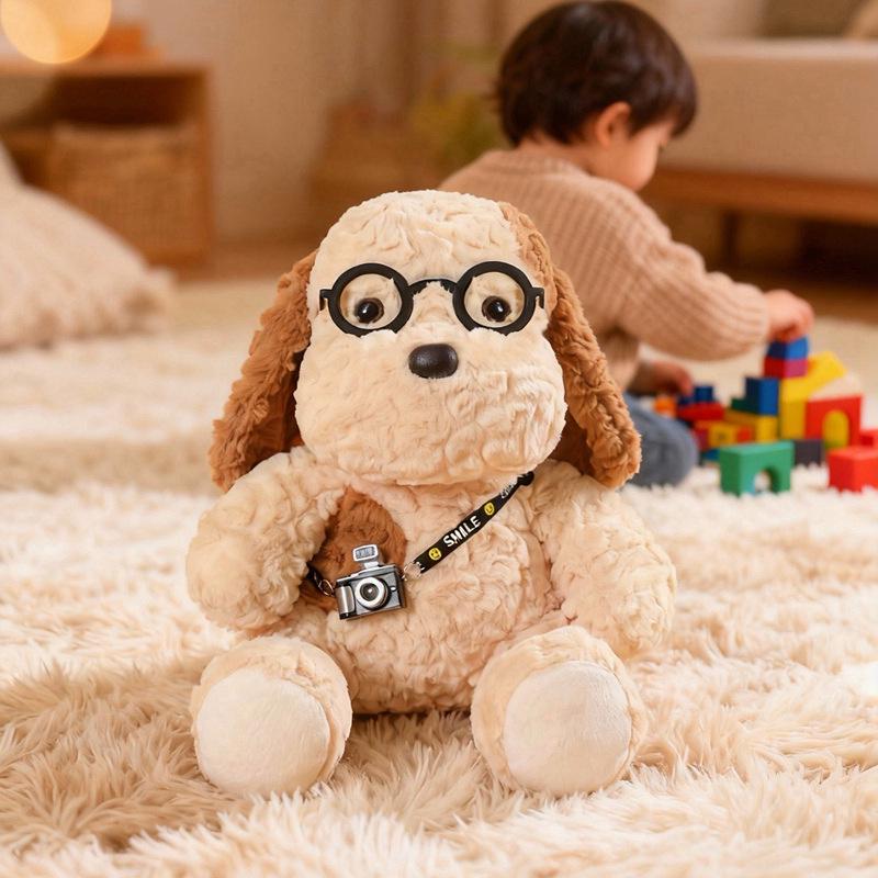 Cute Cartoon Egg Tart Puppy Plush with Glasses - Children's Companion Doll Gift
