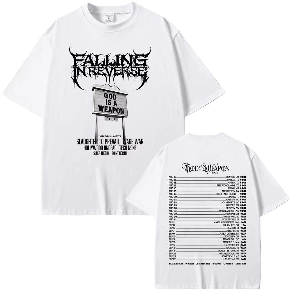Rock Band Falling in Reverse World Tour 2025 T-shirt Summer Men's Women Casual Oversized Streetwear Male Cotton Vintage T Shirts