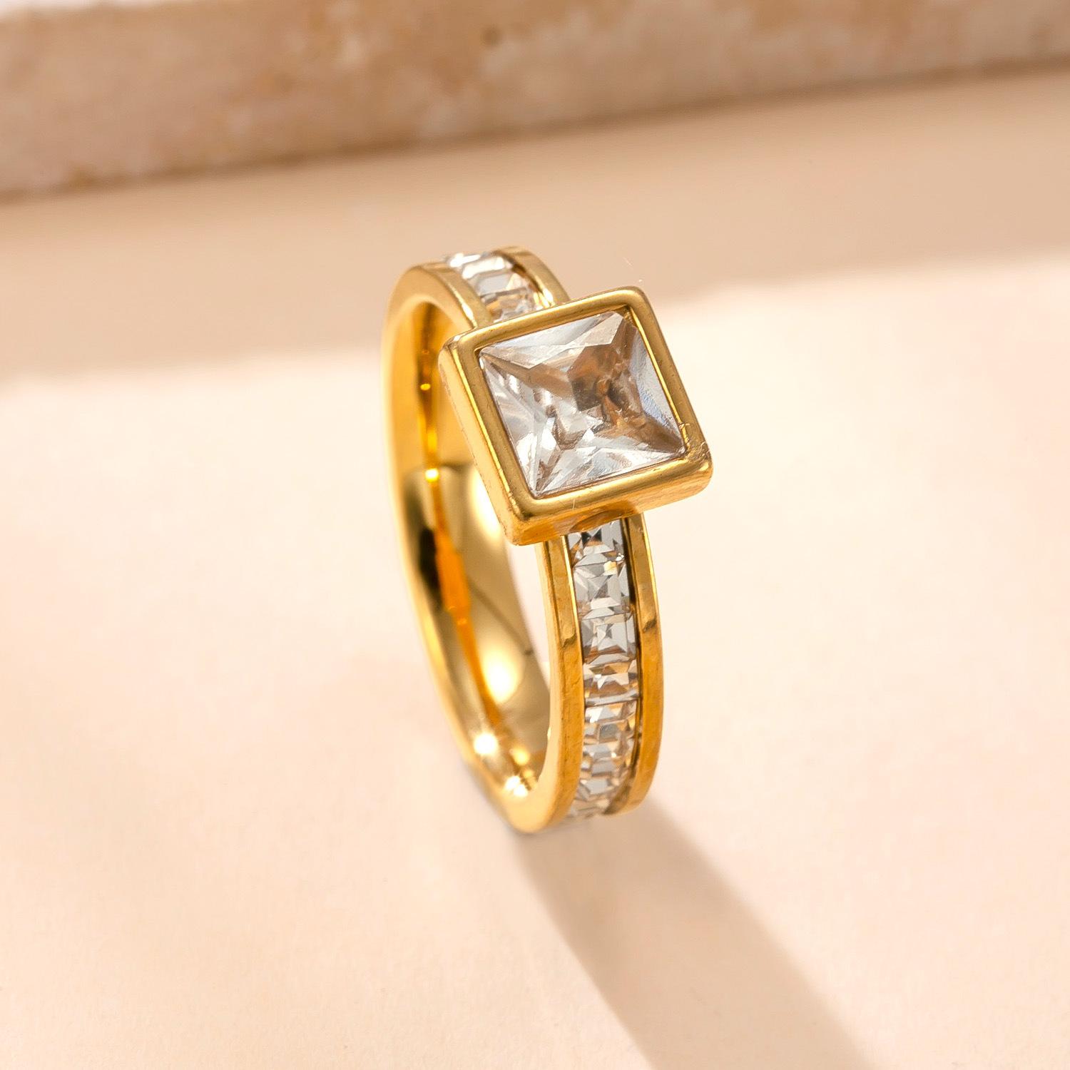 

Роскошное квадратное кольцо из нержавеющей стали с цирконом для женщин, модные аксессуары с цирконом для пальца, подарок для девушки на вечеринку USA 8