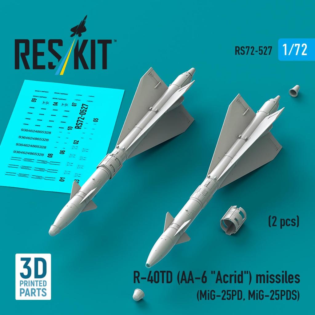 Reskit Acrid Infrared Guided Missile 2pcs Plastic Model Parts 1/72 R-40TD AA-6 Air-to-Air (for MiG-25PD/PDS) RSK72-0527 (Airplane)