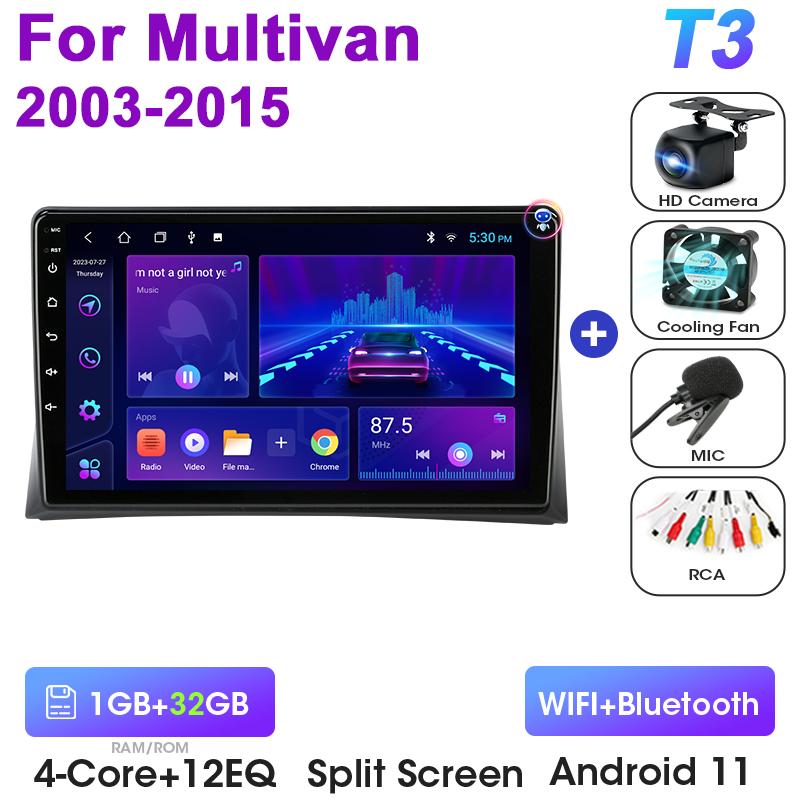 Autoradio 2 Din Android 12 pentru Volkswagen Multivan T5 2003 - 2015 Wireless CarPlay Auto Sisteme inteligente pentru mașină Smart Autoradio