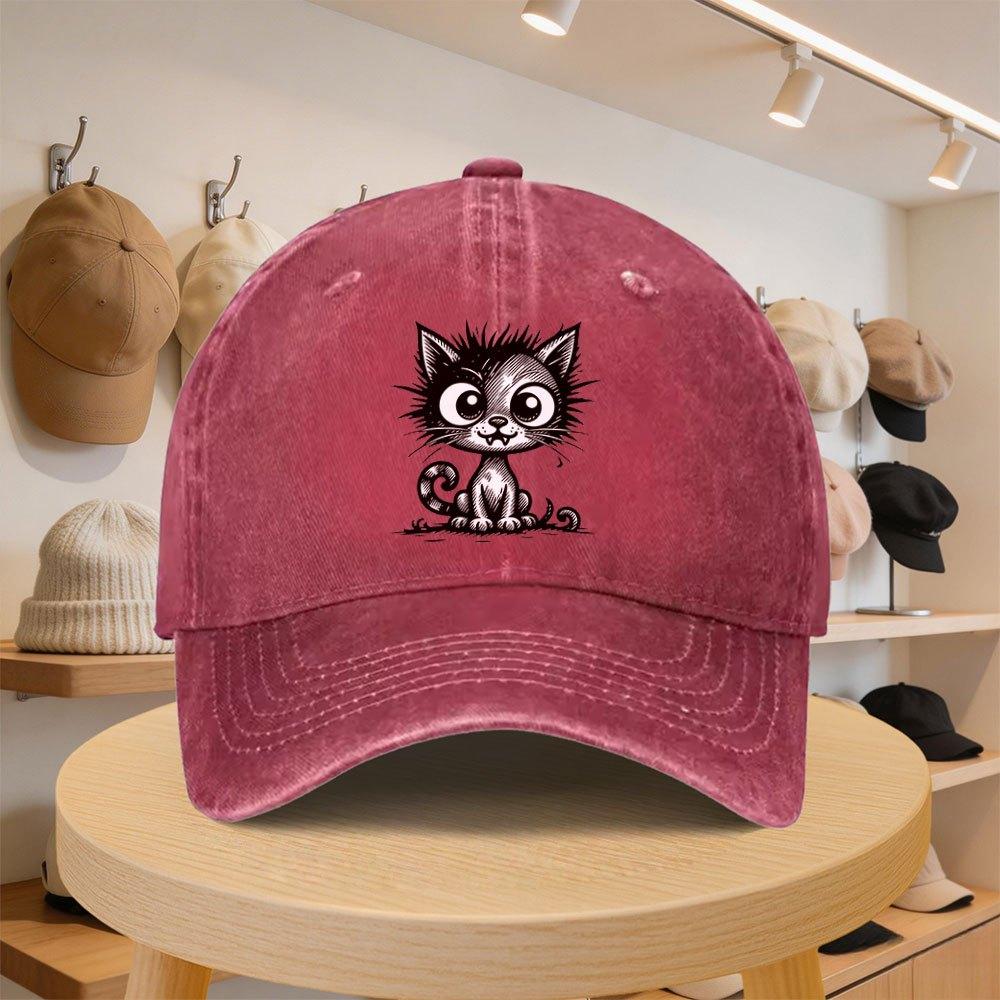 Mens Baseball Cap with Cute Cartoon Black Cat Fashionable Casual Adjustable Hat for SpringAutumn Outings Travel Beach Vac