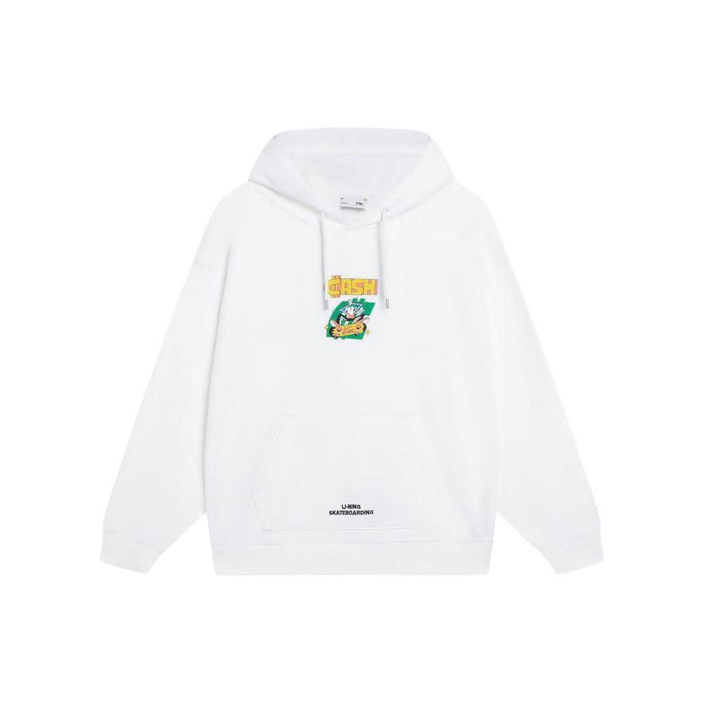 Li Ning X Pablo Ientile Cartoon Print Embroidered Pullover Hoodie Men Hoodies Standard-White AWDT161-4