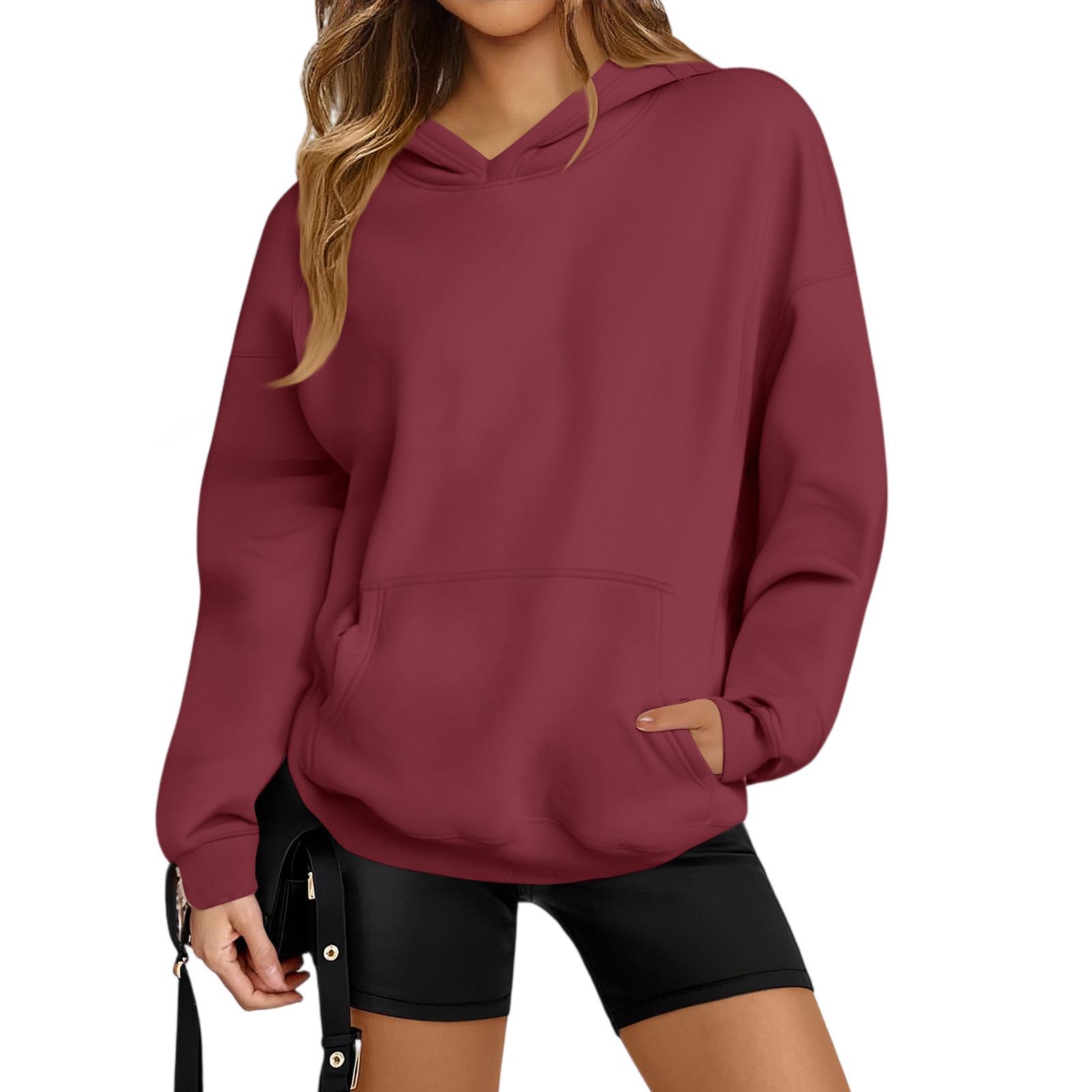 

Женский повседневный модный свободный спортивный пуловер с приспущенным плечом, толстовка с длинным рукавом L винный