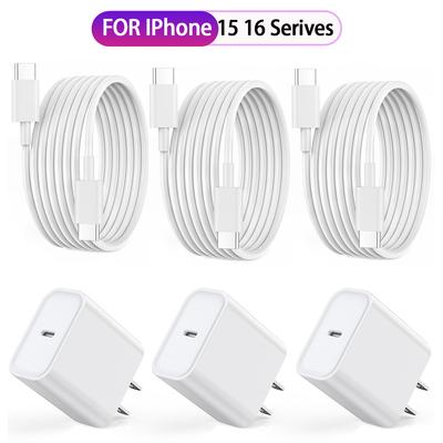 1-3Set 20W US USB C Port Fast Charger For iPhone 15 16 Pro Max Plus 3.3 Ft/1M USB C To Type-C Fast Charging Cable Accessories