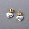 Retro High-End Texture Gold And Silver Color Matching Love Pendant Earrings Niche Peach Heart Sweet And Cool Earrings