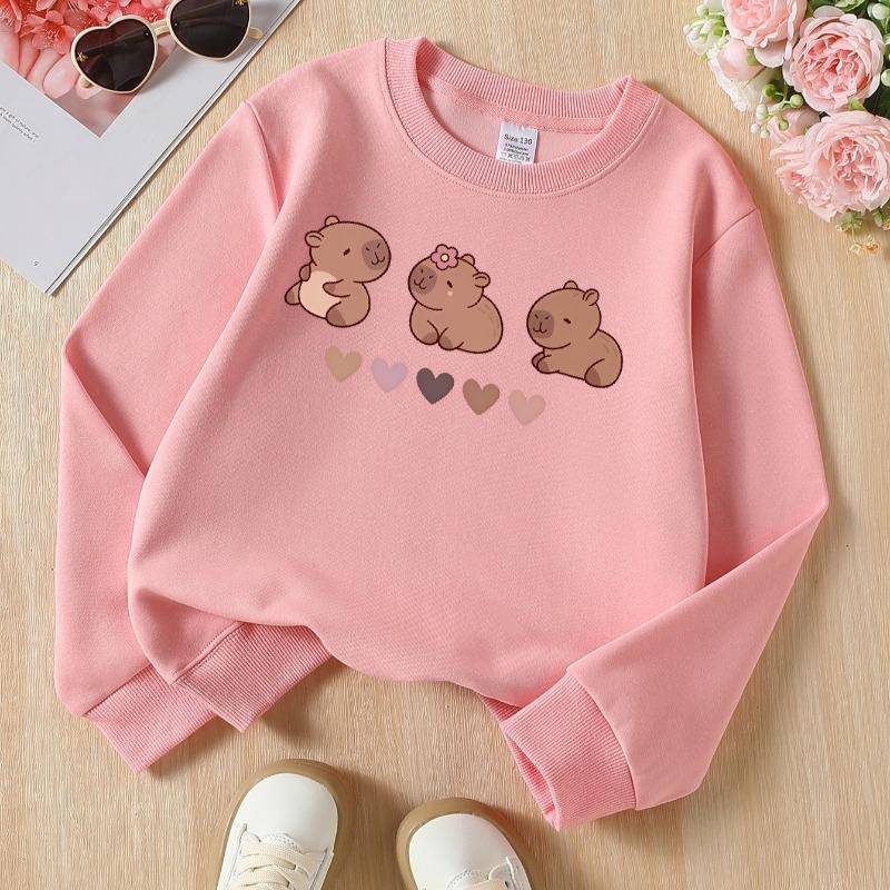 Kids Crewneck Sweatshirt,Fun "Cute Capybara Hearts" Pattern,Daily Casual Top for Spring & Autumn