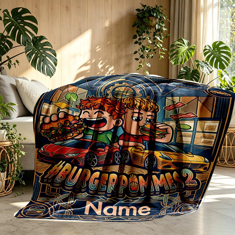 Custom Name Personalized Burgerpommes Print Blanket, Home Decor, Bedroom, Sofa, Camping, Couch, Gifts for Birthday ChristmasEnthusiasts