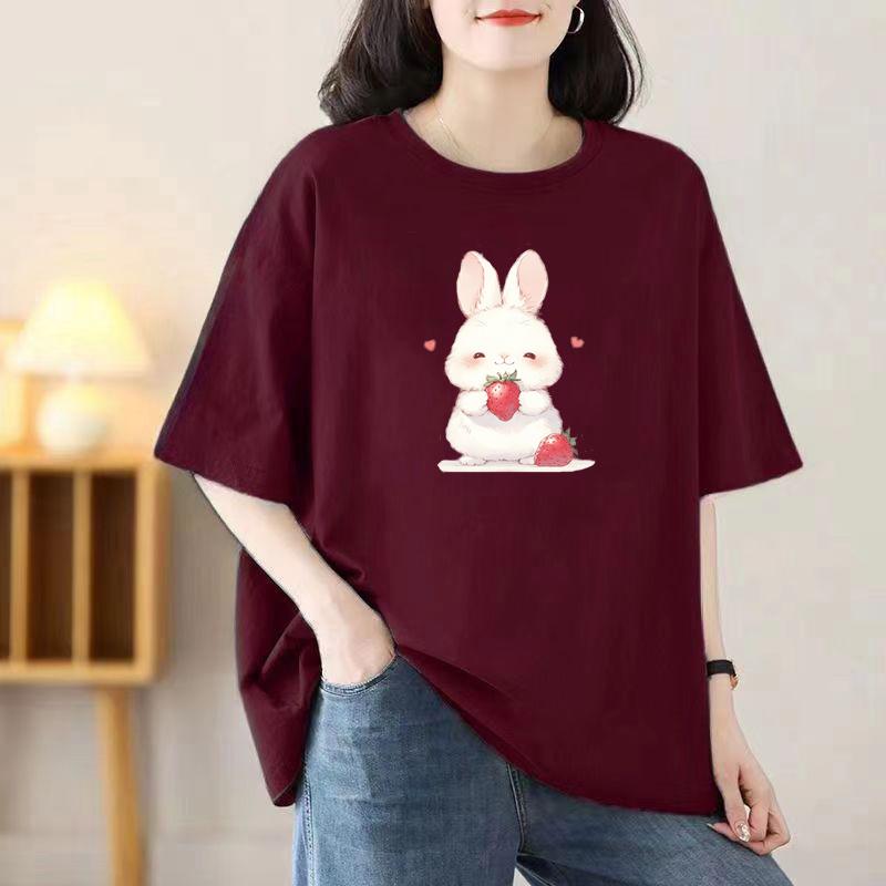 

Летняя новая футболка с коротким рукавом женская корейская версия с принтом свободный топ из хлопка 3XL