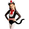 Kids Themed Party Halloween Costume Mock Neck Long Sleeve Bowknot Sequin Mesh Patchwork Bodysuit with Hair Hoop Faux Tail for Cosplay Stage