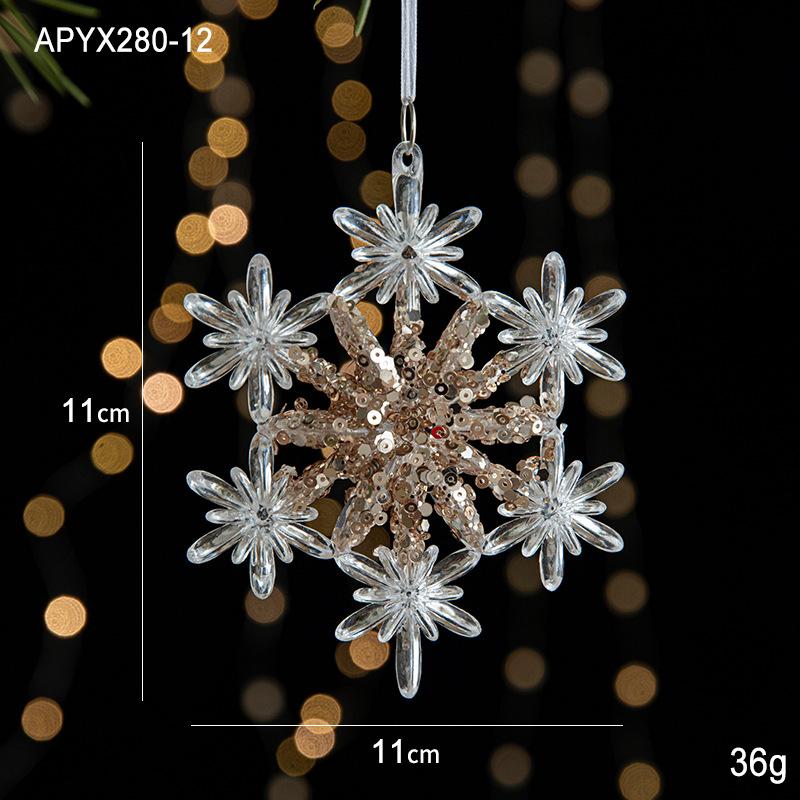 New Christmas Decoration Glitter Acrylic Ornament Transparent Snowflake Pendant for Xmas Tree Scene Decor Happy New Yeart