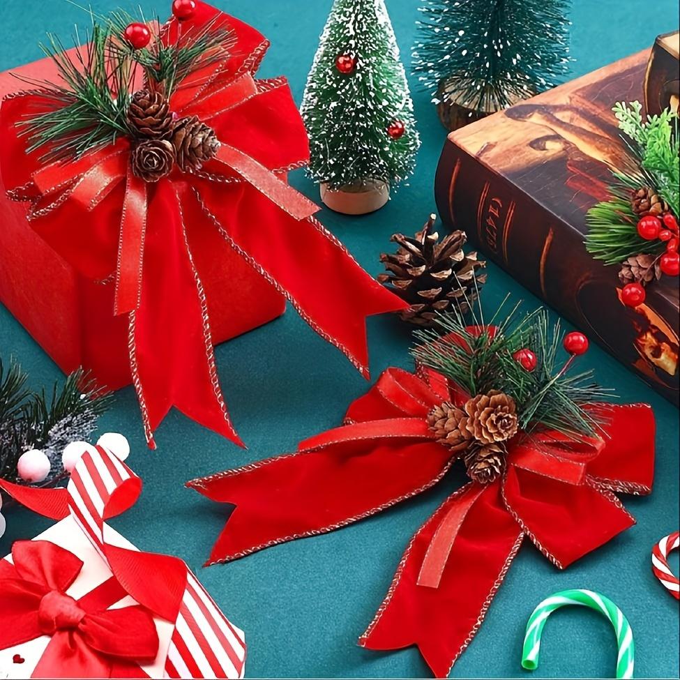 6pcs, Christmas Tree Top Decoration Pendant, Large Bow Diy Velvet Cloth Cuffed Ribbon, Holiday Party Decoration, Holiday Party Gift