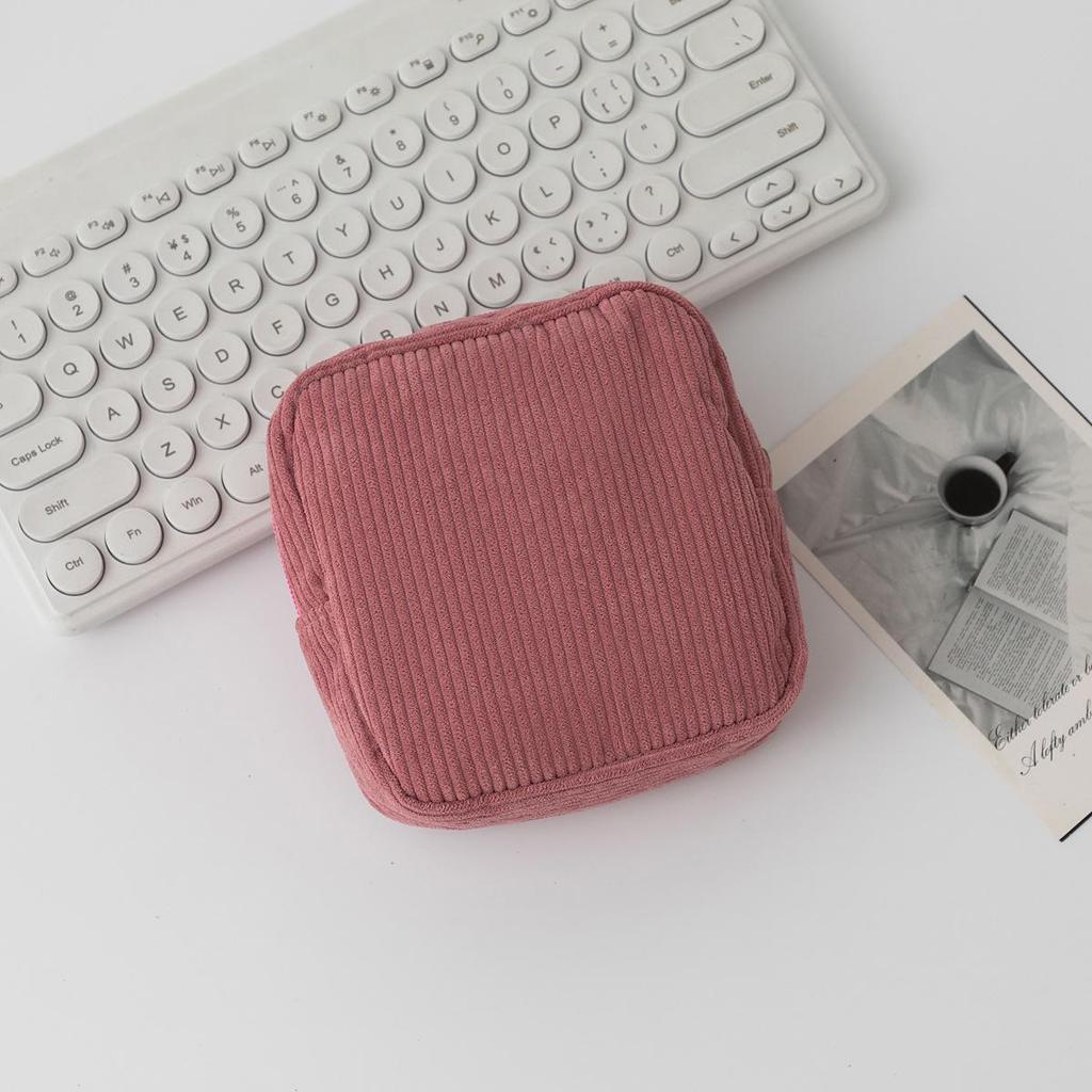 Corduroy Makeup & Sanitary Napkin Storage Bag - Portable Small Coin Purse