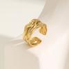 Vintage Irregular Textured Opening Ring for Women,Gold Color Stainless Steel Geometric Wedding Rings,Trendy Jewelry Gift