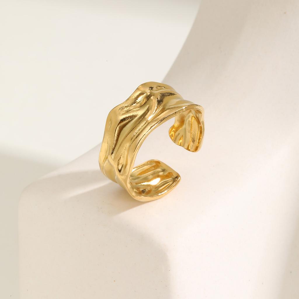 Vintage Irregular Textured Opening Ring for Women,Gold Color Stainless Steel Geometric Wedding Rings,Trendy Jewelry Gift