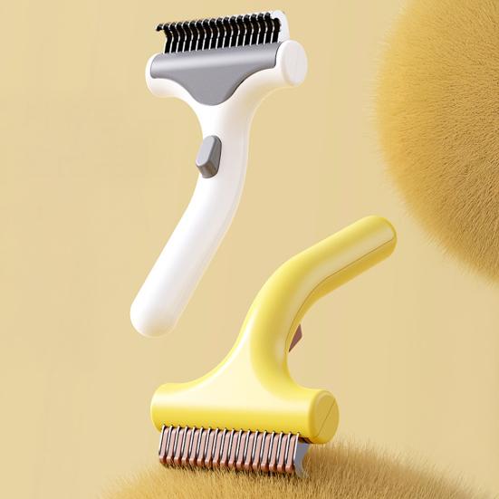 Pet Detangling Comb for Cats Dogs Double-Sided Knot-Opening And Hair Removal Grooming Tool with Self-Cleaning Button Non-Slip Handle Tangle-free Pet