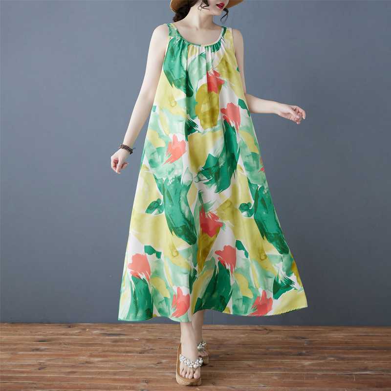 Women's Loose Chiffon Mid Length Dress Long Skirt