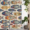 A Stylish Colorful Sardine Printed Shower Curtain And Window Curtain With 12 Hooks.
