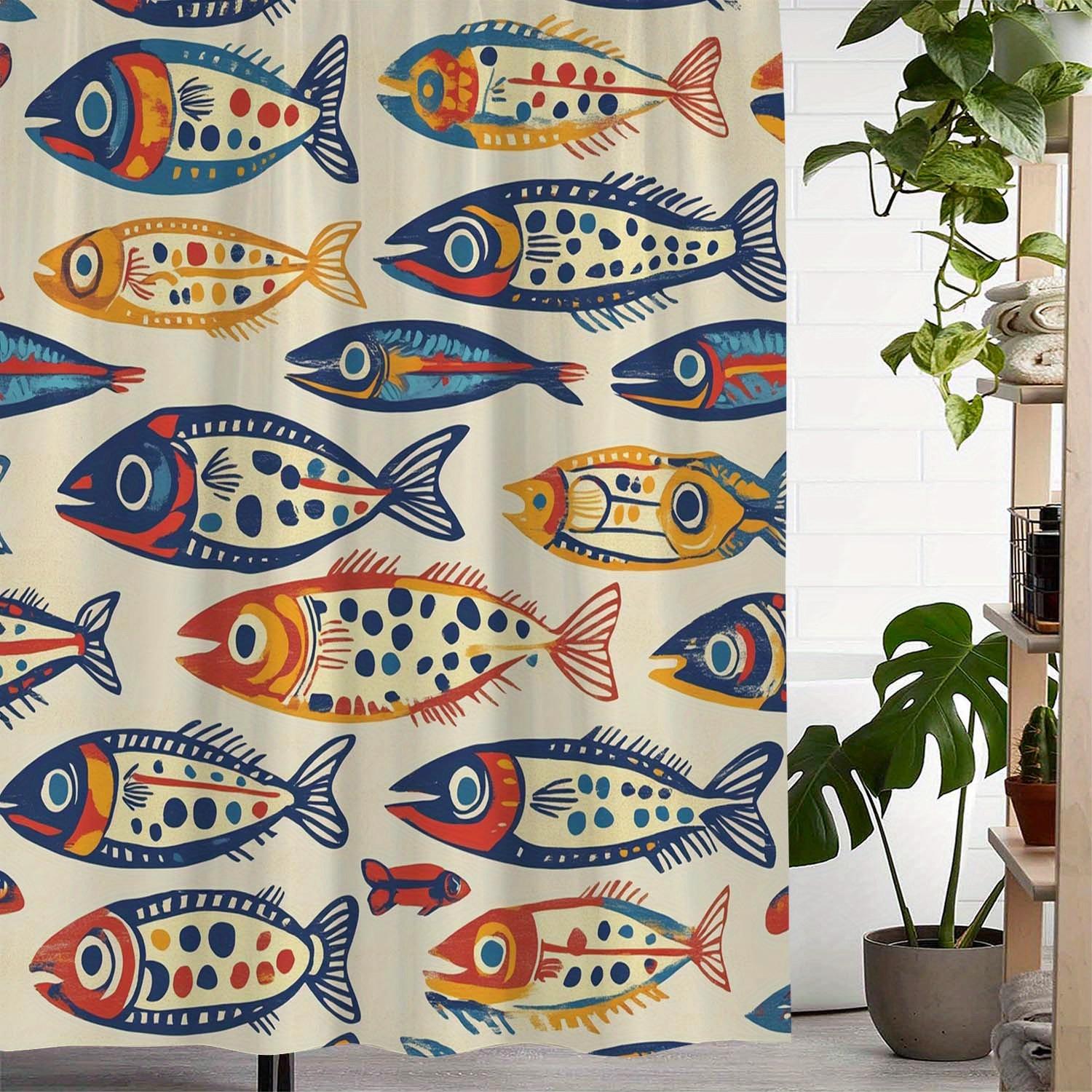 

A Stylish Colorful Sardine Printed Shower Curtain And Window Curtain With 12 Hooks. W60H190(CM)-1 Pcs