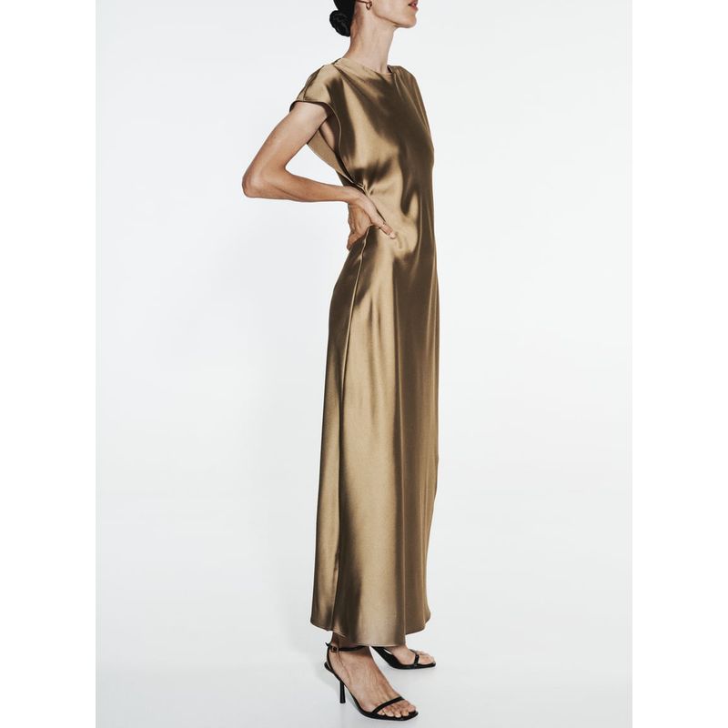 New Arrival Fancy Silk Satin Midi Skirt Dress Short Sleeve