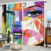 Abstract Curtains Woman Face Art Composition Paint Strokes Splashes Eye Red Lips Pattern Window Drapes Curtain Set Of 2 Made Polyester Washable