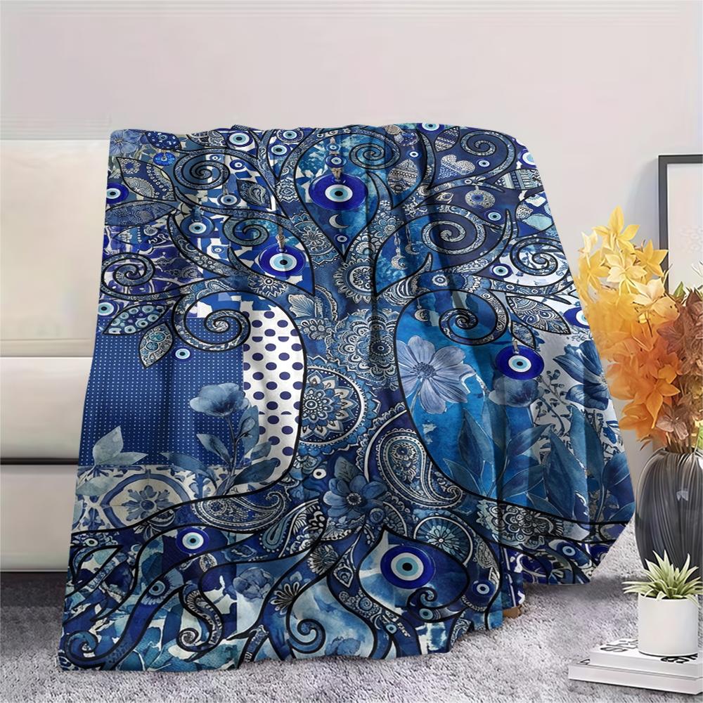 1Pc Tree of Life Print Flannel Blanket, High quality Comfortable for All Seasons, Home Decor, Warmth and Comfort, Perfect for Christmas Gifts W146