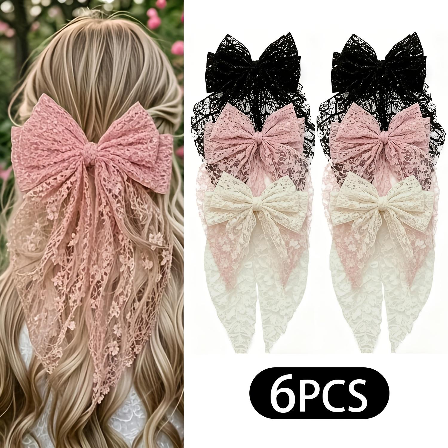 6 шт. Элегантные кружевные заколки-бантики для волос, подходят для свадеб, вечеринок, повседневного использования, подарков на День святого Валентина, женских аксессуаров для волос, прочные заколки для волос Color a