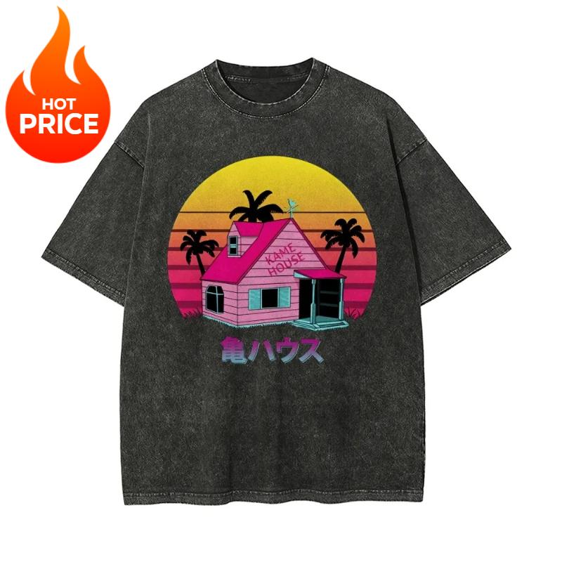 Dragon Ball Master Roshi Men Summer Washed T-shirt Harajuku Vintage Streetwear Oversized Women Casual Short-sleeved Tee Top