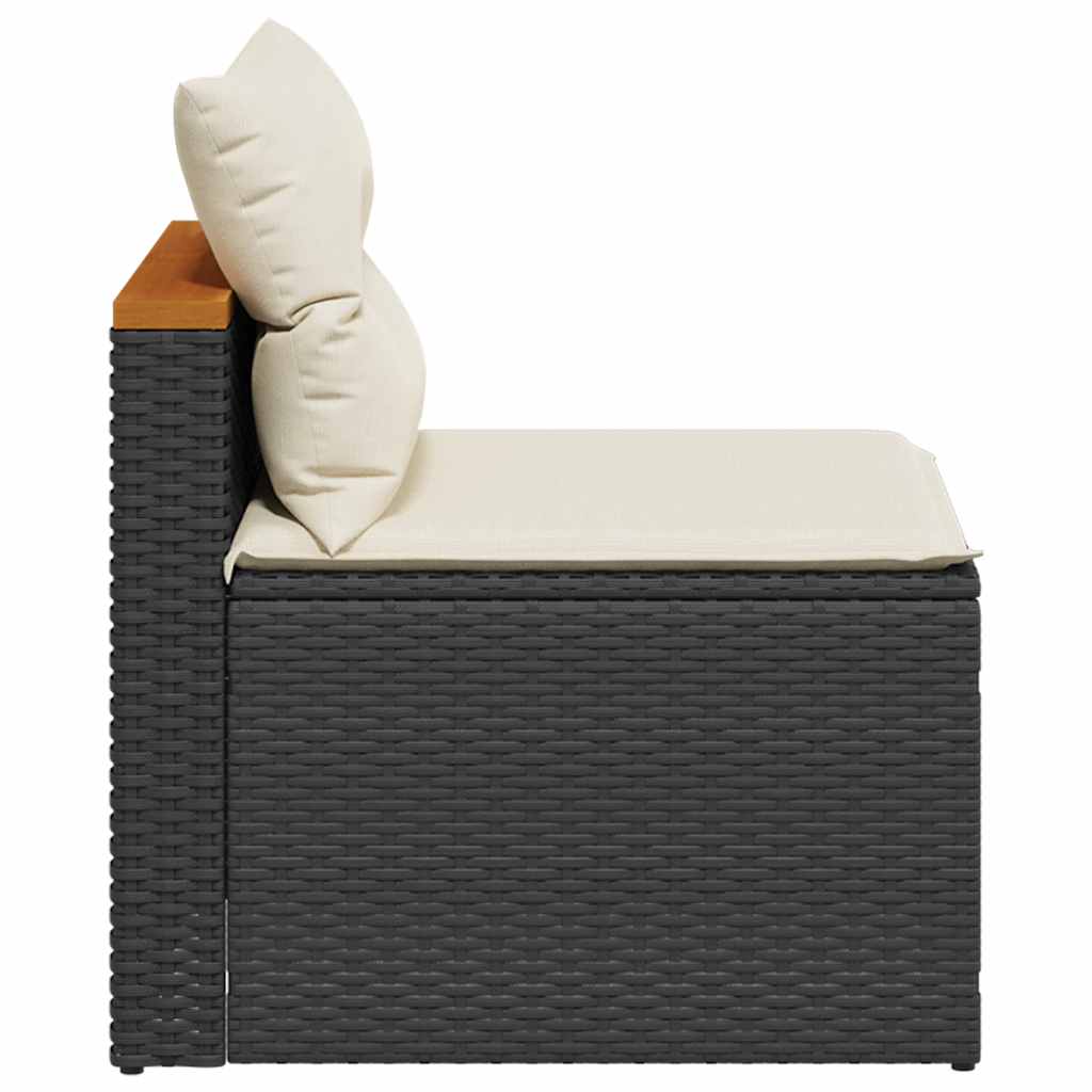 Garden Sofas Without Armrests with Cushions 2 pcs Black Poly Rattan