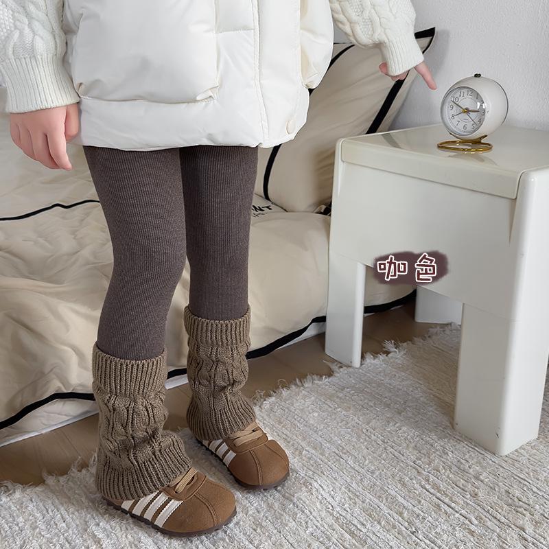 Girls' Autumn/Winter Fleece-Lined Stripe Leggings - Thick, Warm Nine-Point Pants