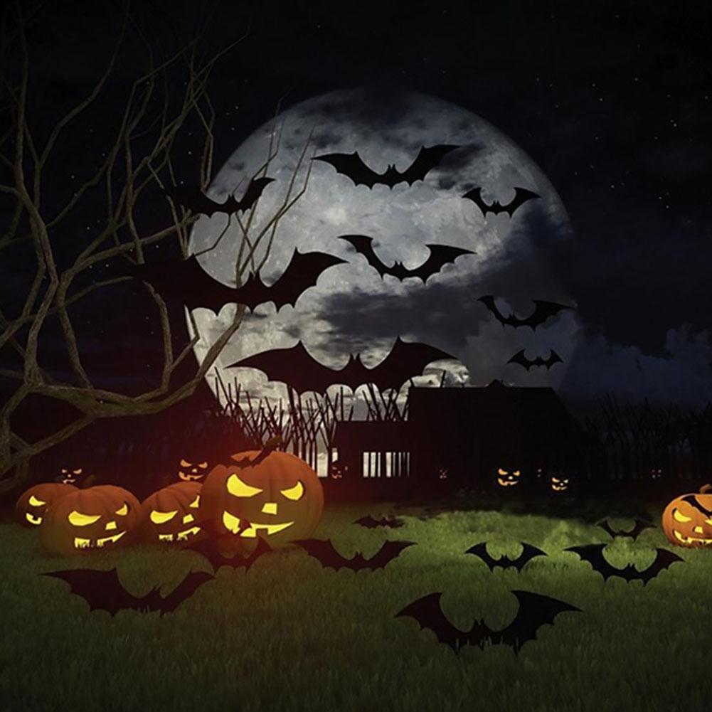 12/16pcs Halloween Decoration 3D Black PVC Bat Halloween Party DIY Decor Bar Room Halloween Party Scary Decos Props Wall Sticker