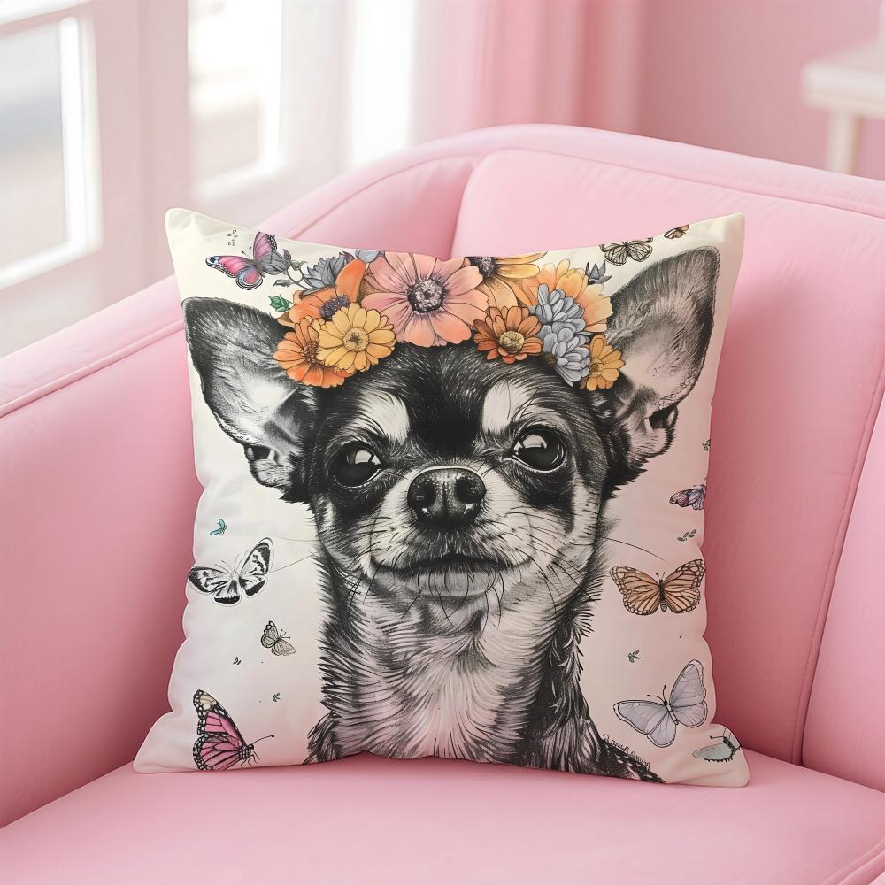 NICE CUTE Chihuahua dog Cushion Cover Pillow Case Soft Friendly Fabric  Concealed Zipper