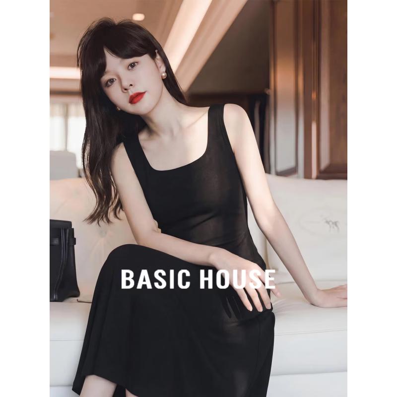 Базовое женское платье-майка с U-образным вырезом Basic House L серый