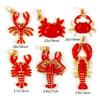 2 Stück Messing Meeres Schmuck Anhänger Roter Emaille Krabbe Hummer 18K Gold Plated Anhänger Für DIY Halskette Schmuckherstellung Zubehör