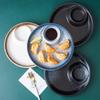 Japanese Style Bone China Divided Dumpling Plate with Vinegar Dish