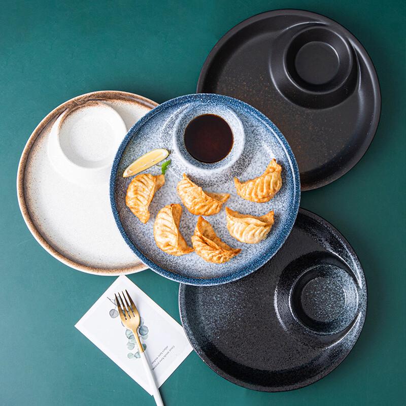 Japanese Style Bone China Divided Dumpling Plate with Vinegar Dish