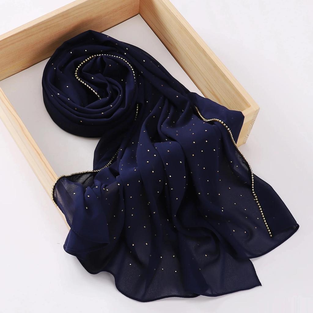 Luxury Gold Chiffon Head Scarf Solid Soft Long Muslim Scarves For Women Hijab Musulman Femme Shawl and Wrap Foulard Islamique