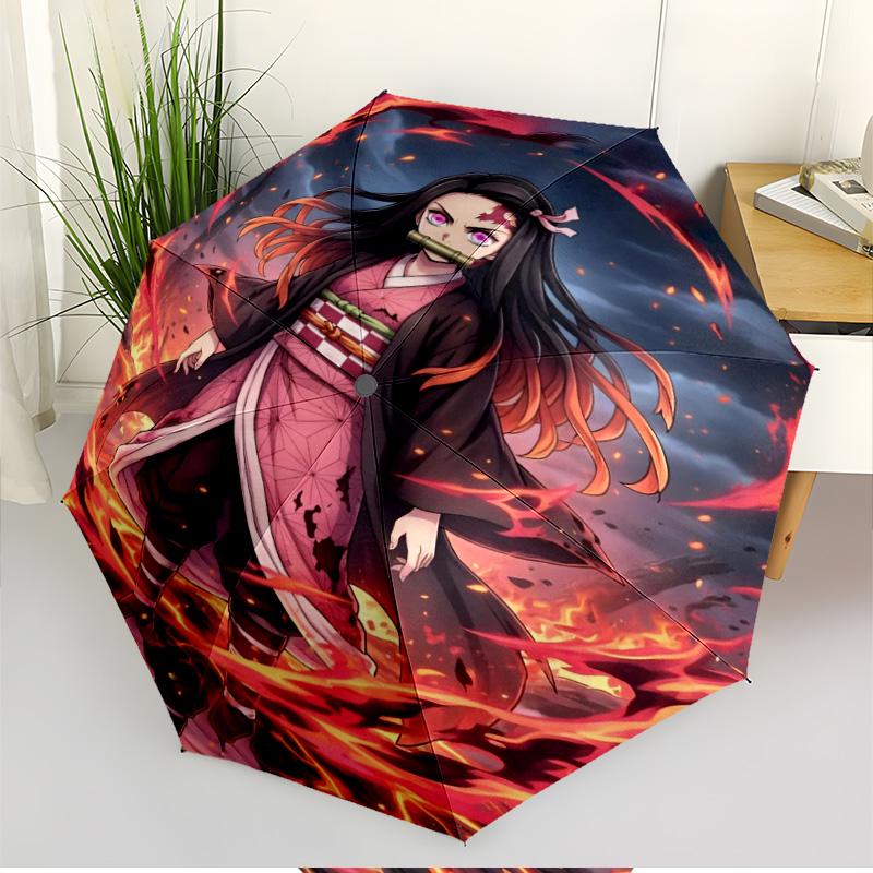 Parapluie Automatique Ouverture Fermeture Impression Demon Slayer, Parapluie Pliable Portable, pour les Trajets Extérieurs, les Voyages en Camping, Cadeau d'Anniversaire Idéal