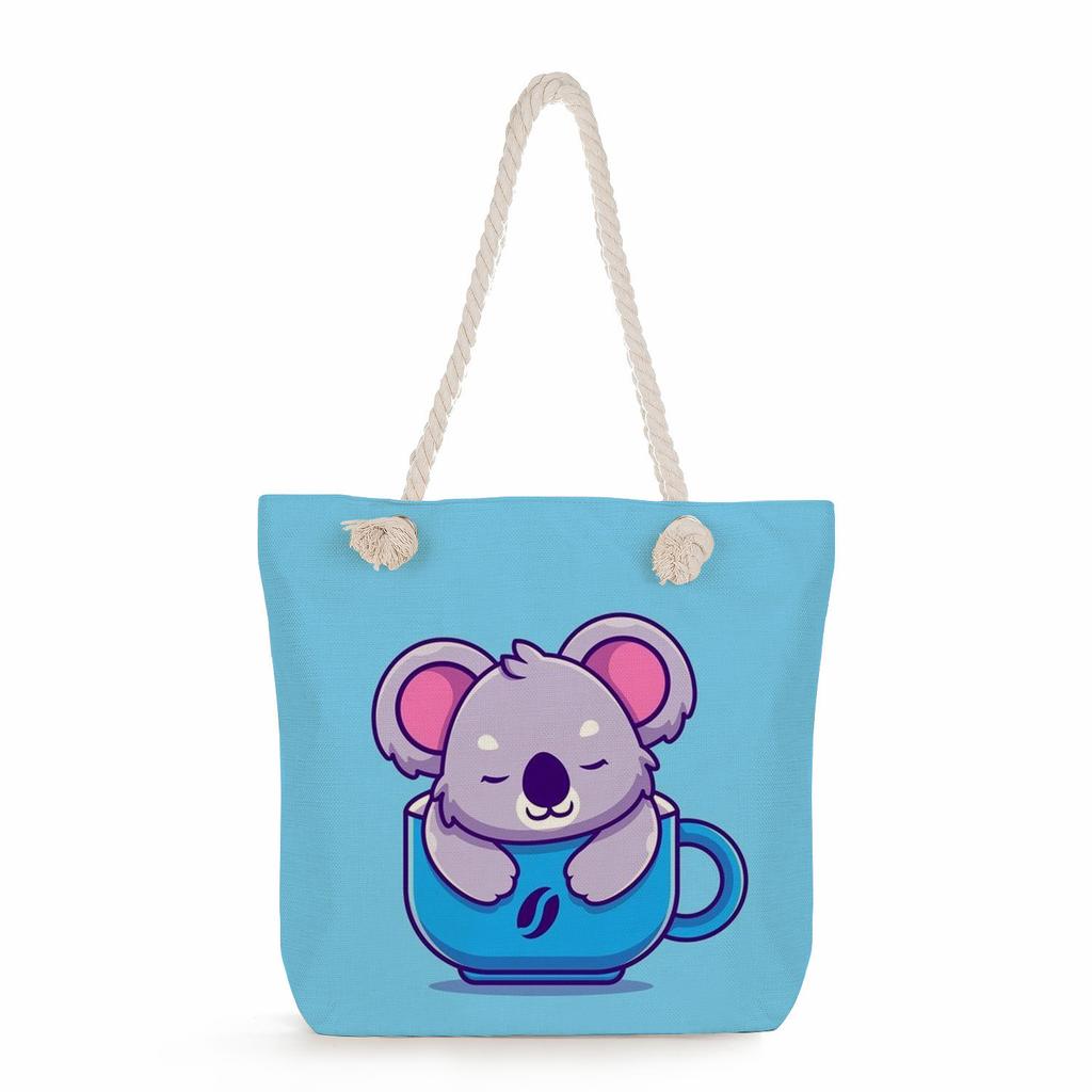 Koala print thick rope single-shoulder beach bag 7265